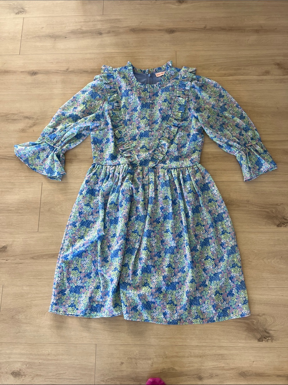 Women’s ivy city co floral Ruffle Dress in Blue, pink and Green